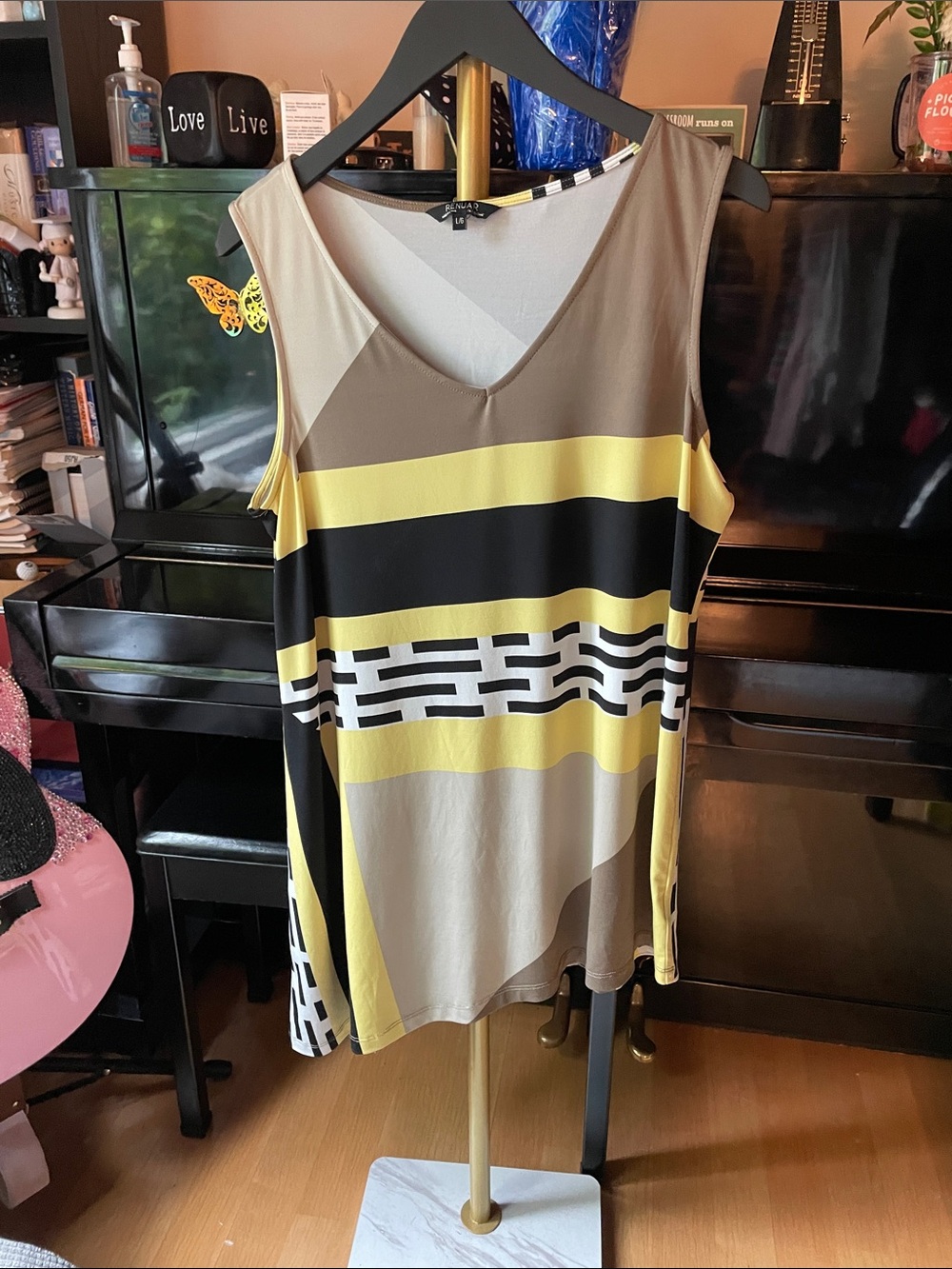 Renuar Yellow, Beige & Black Trim Top